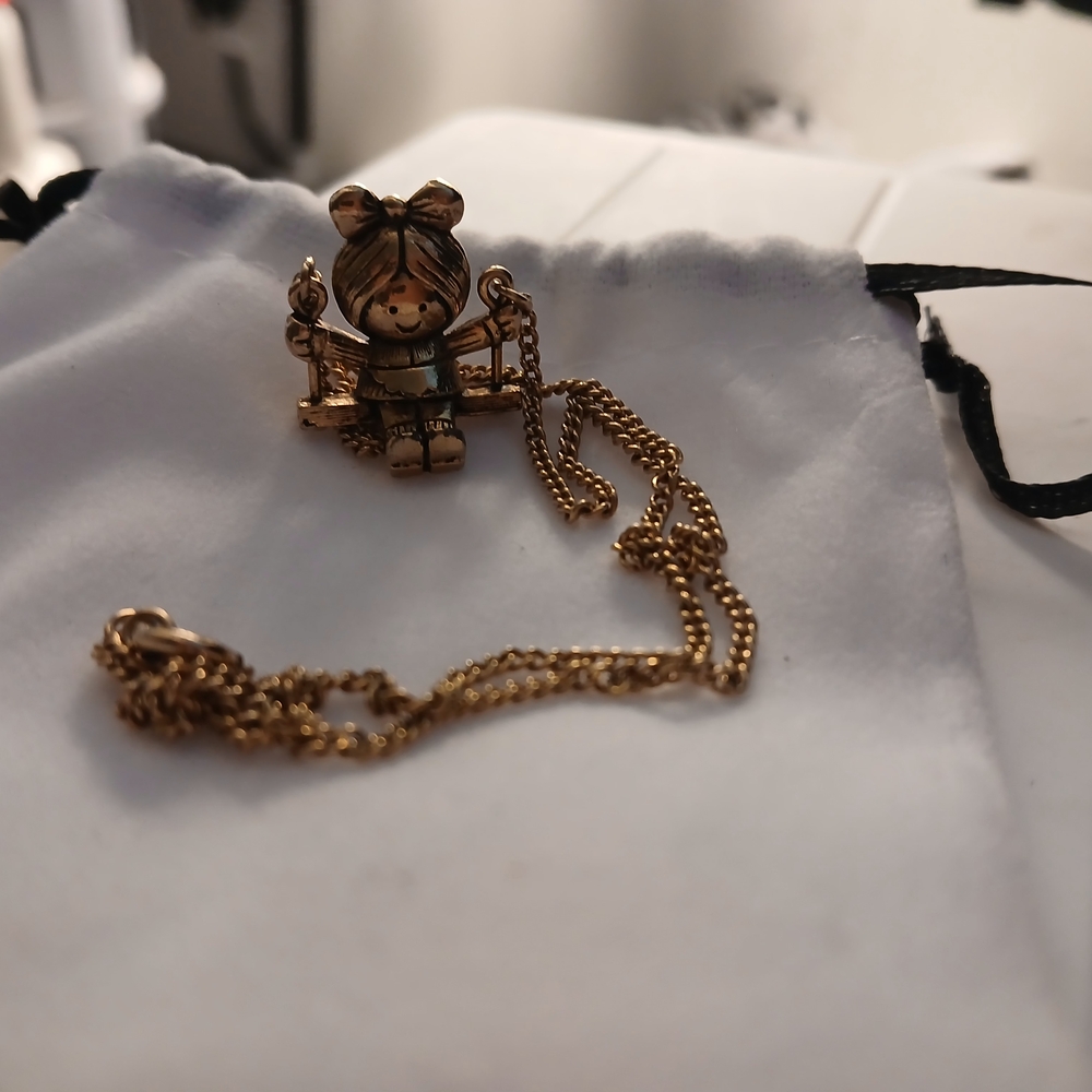 Gold-Tone Little Girl Swing Pendant Necklace